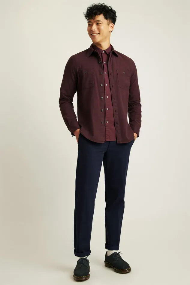 Men Fireside Flannel Shirt Burgundy Twill Dobby Bonobos Overshirts