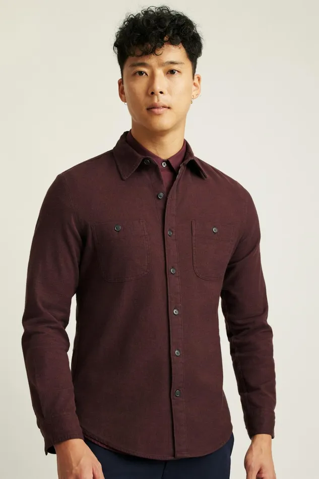 Men Fireside Flannel Shirt Burgundy Twill Dobby Bonobos Overshirts
