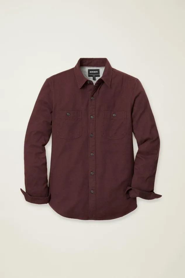 Men Fireside Flannel Shirt Burgundy Twill Dobby Bonobos Overshirts