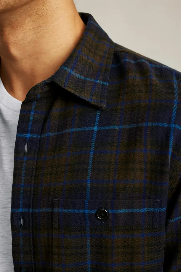 Men Fireside Flannel Shirt Navy Fudge Plaid Bonobos Overshirts