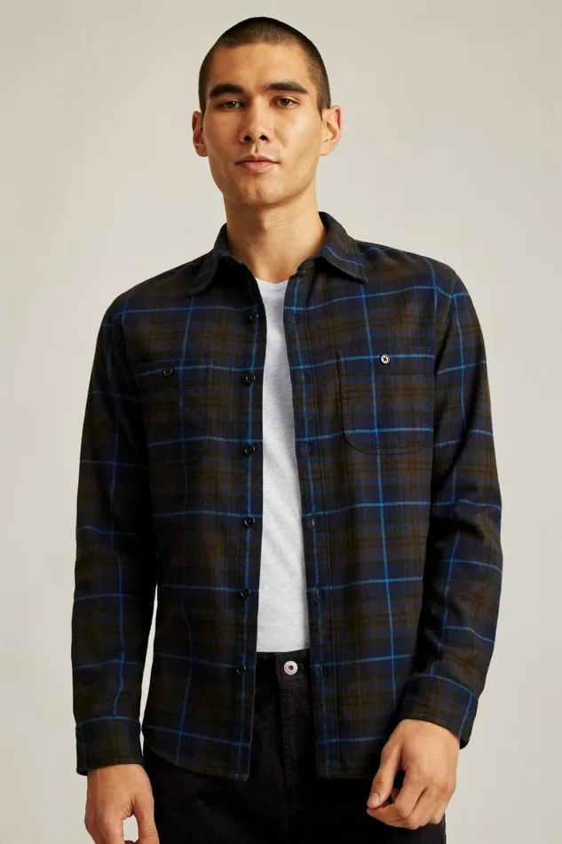 Men Fireside Flannel Shirt Navy Fudge Plaid Bonobos Overshirts