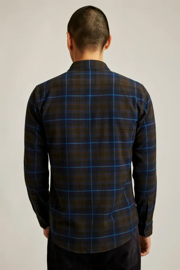 Men Fireside Flannel Shirt Navy Fudge Plaid Bonobos Overshirts