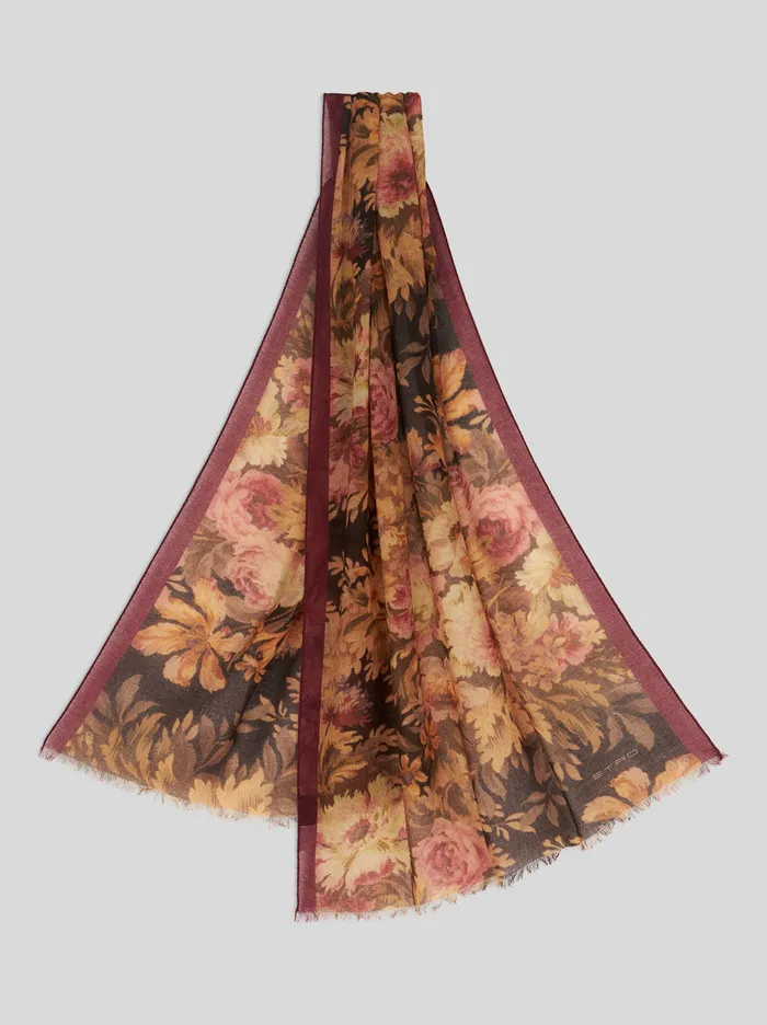 Men Floral Cashmere Scarf Etro Scarves