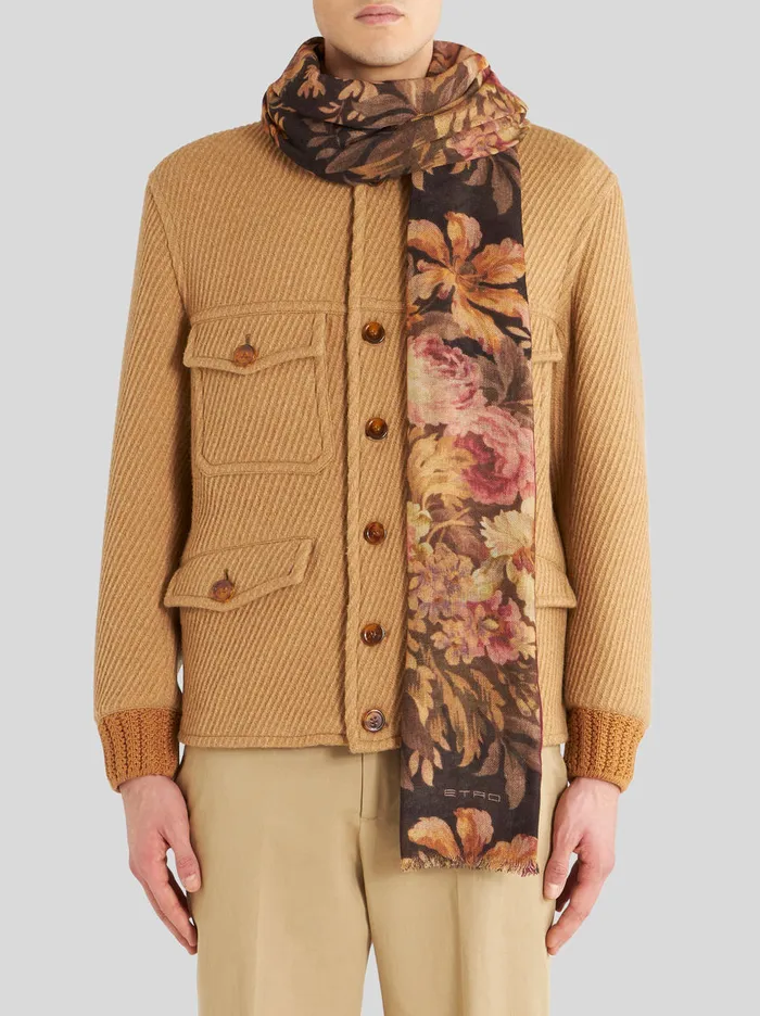 Men Floral Cashmere Scarf Etro Scarves