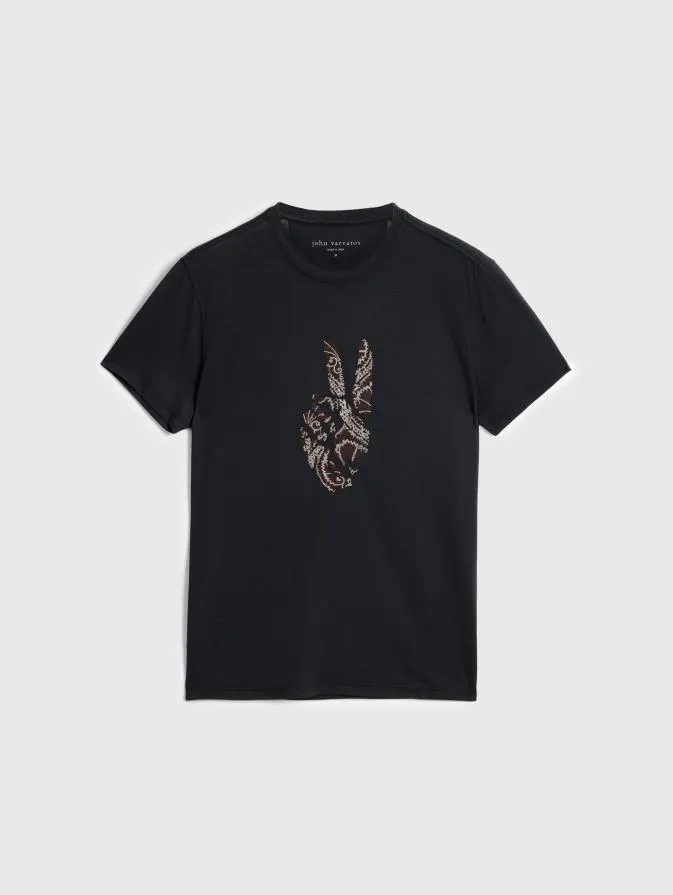 Men Graphic Tees John Varvatos PEACE EMBROIDERY TEE Black