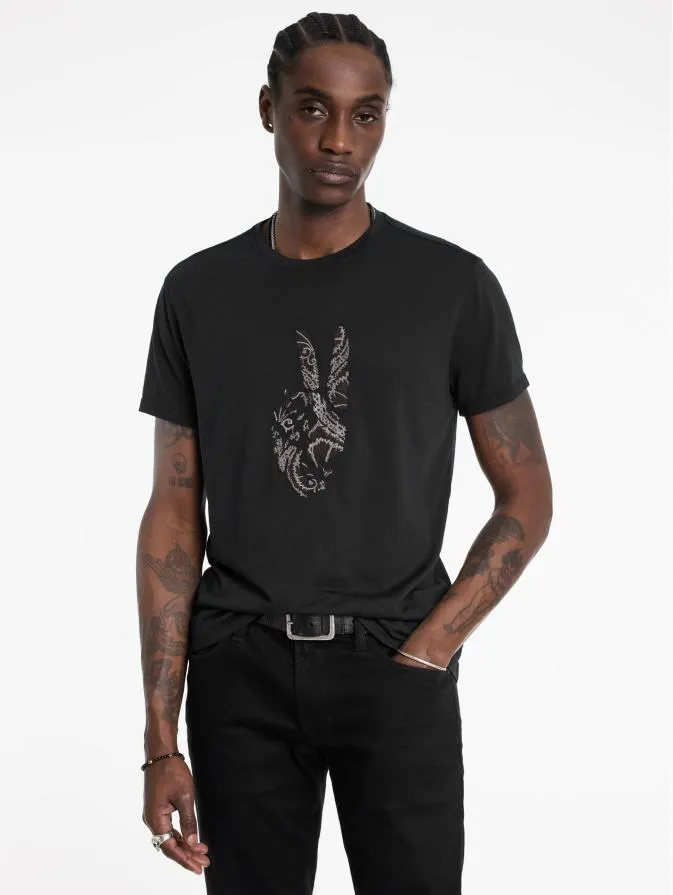 Men Graphic Tees John Varvatos PEACE EMBROIDERY TEE Black