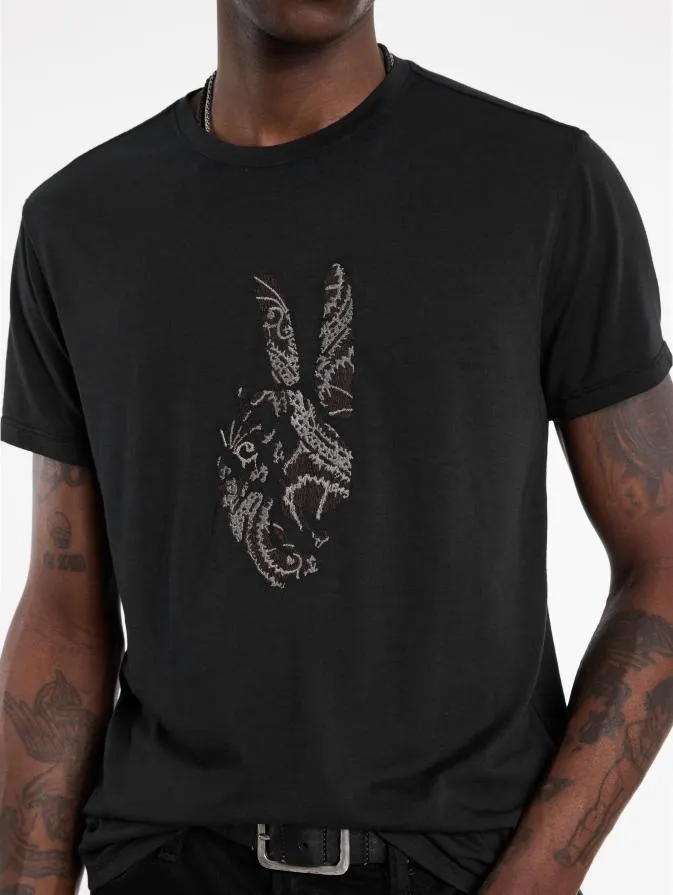 Men Graphic Tees John Varvatos PEACE EMBROIDERY TEE Black