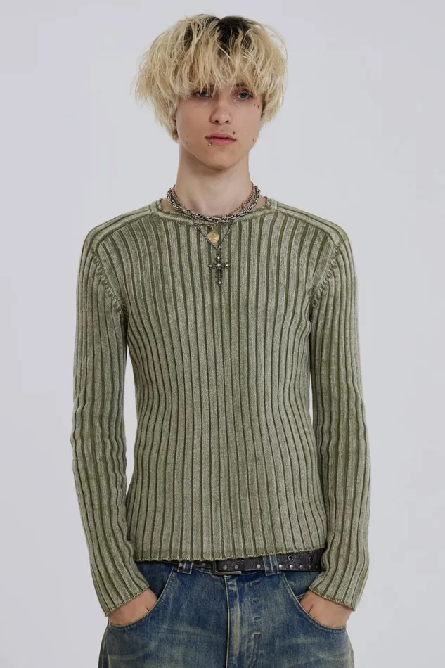 Men Green Acid Raglan Knit Jaded London Knitwear