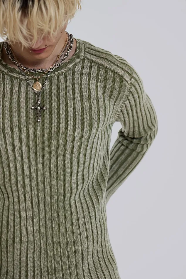 Men Green Acid Raglan Knit Jaded London Knitwear