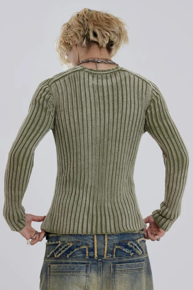 Men Green Acid Raglan Knit Jaded London Knitwear