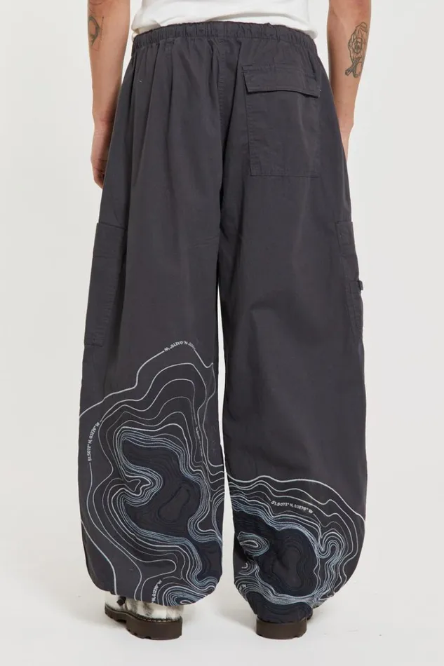 Men Grey Embroidered Scene Cargo Pants Jaded London Parachute Pants