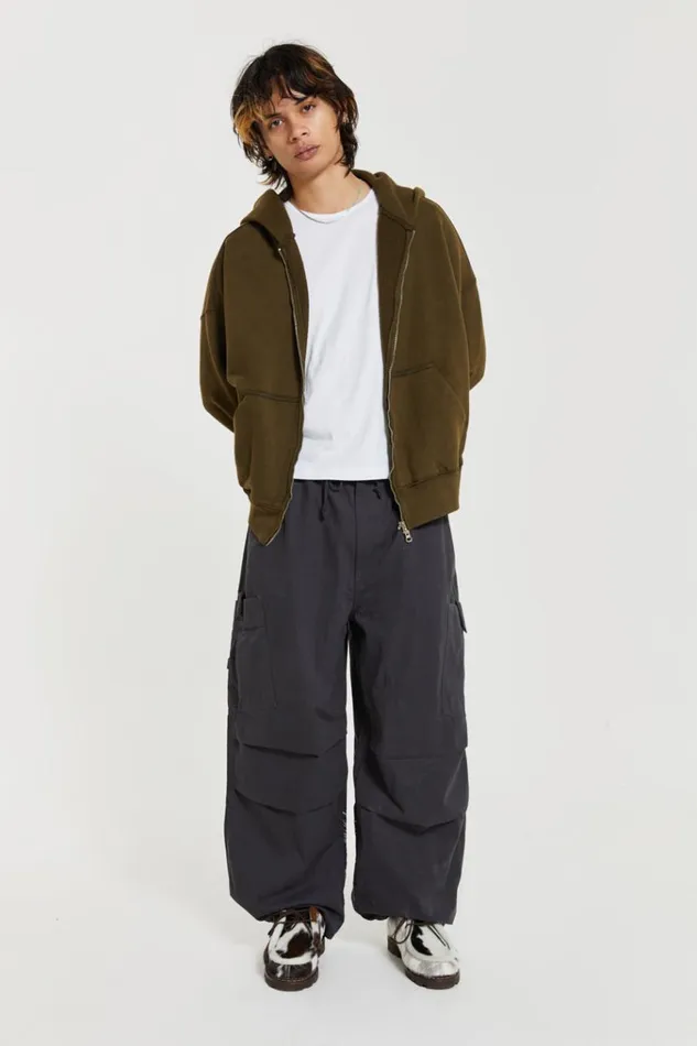 Men Grey Embroidered Scene Cargo Pants Jaded London Parachute Pants
