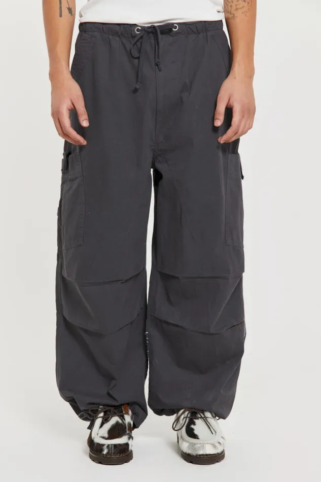 Men Grey Embroidered Scene Cargo Pants Jaded London Parachute Pants