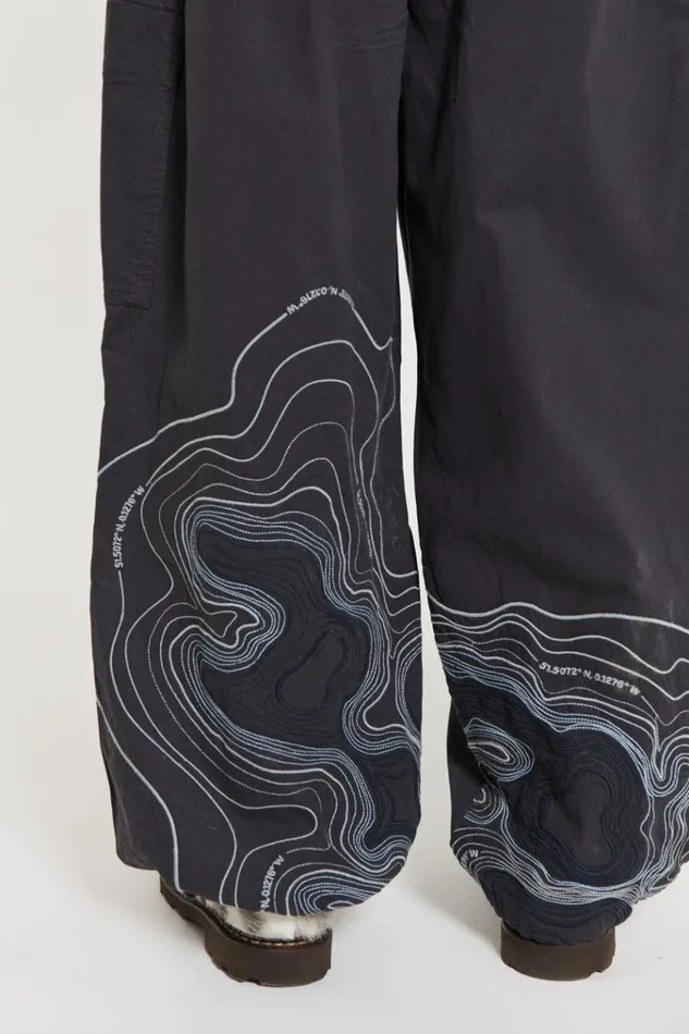 Men Grey Embroidered Scene Cargo Pants Jaded London Parachute Pants