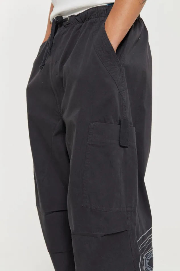 Men Grey Embroidered Scene Cargo Pants Jaded London Parachute Pants