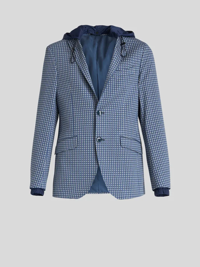 Men Hooded Jersey Jacket With Micro Geometric Patterns Etro Jackets