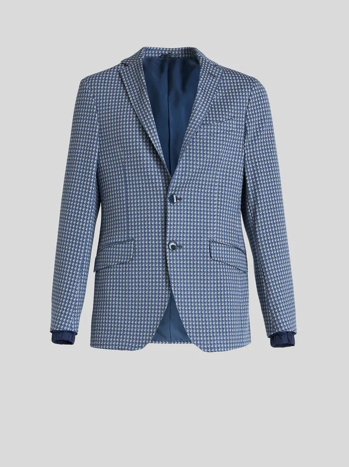 Men Hooded Jersey Jacket With Micro Geometric Patterns Etro Jackets
