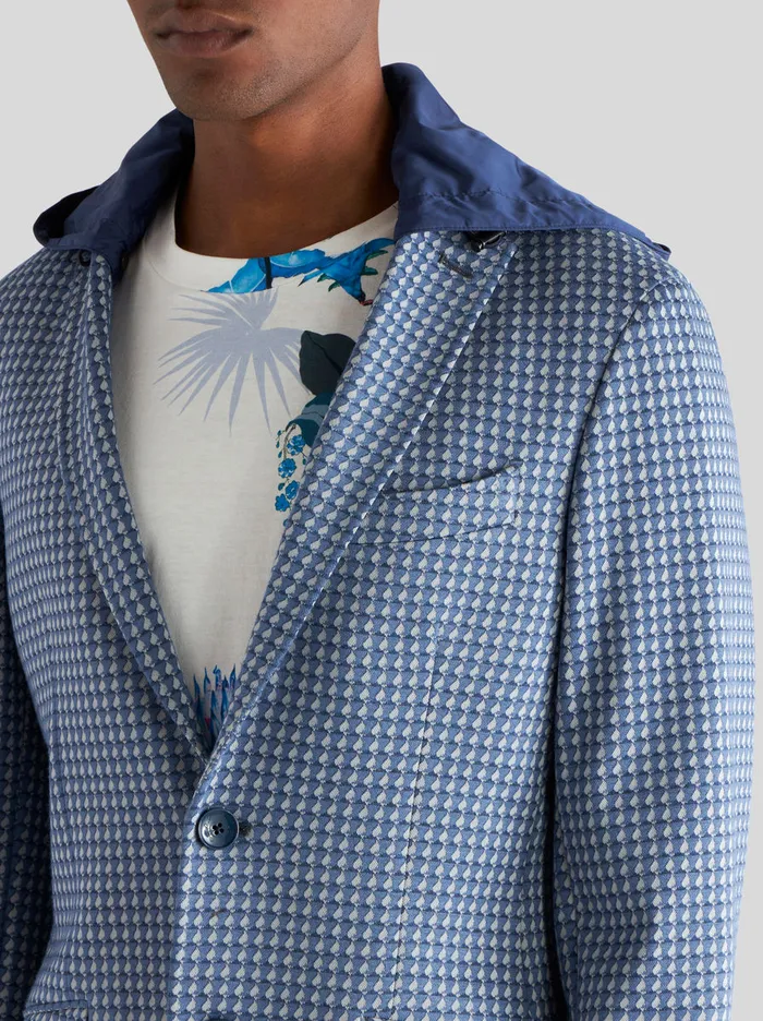 Men Hooded Jersey Jacket With Micro Geometric Patterns Etro Jackets