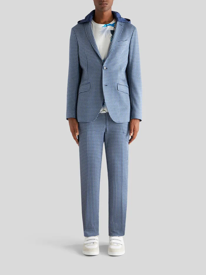 Men Hooded Jersey Jacket With Micro Geometric Patterns Etro Jackets