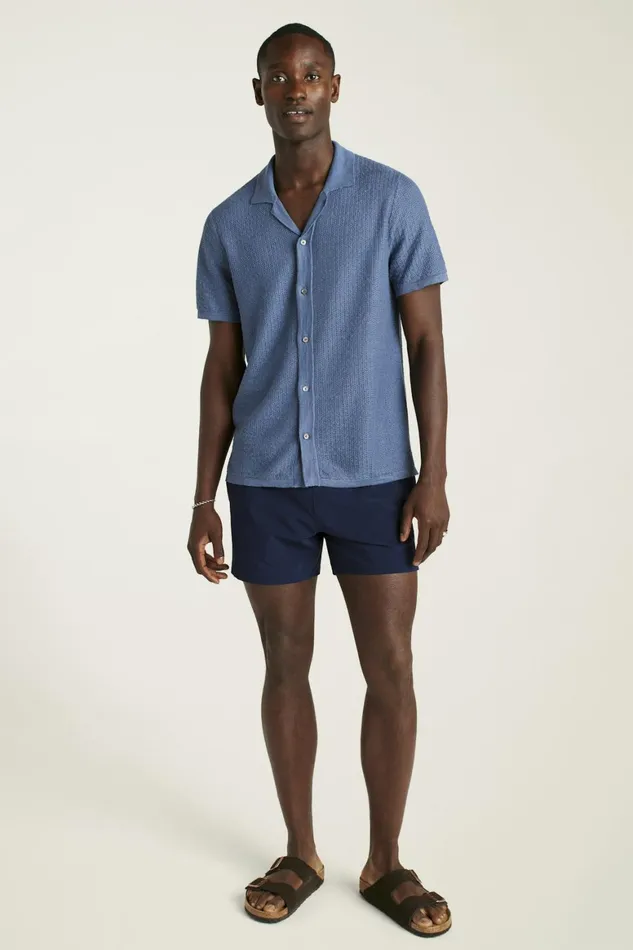 Men Hudson Cabana Sweater Polo Blue Italian Linen Bonobos Polos