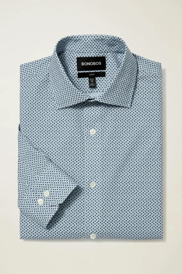 Men Jetsetter Stretch Dress Shirt Blue Amore Floral Bonobos Business Casual Shirts