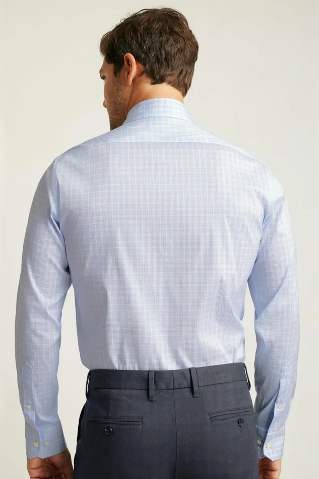 Men Jetsetter Stretch Dress Shirt Blue And White Plaid Bonobos Business Casual Shirts