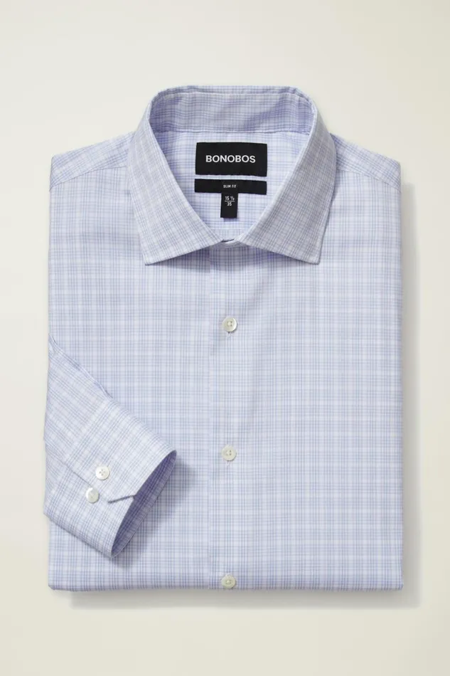 Men Jetsetter Stretch Dress Shirt Blue And White Plaid Bonobos Business Casual Shirts