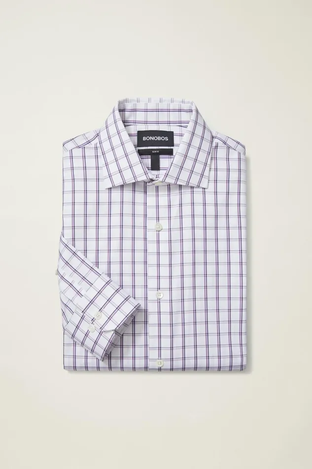Men Jetsetter Stretch Dress Shirt Violet Purple Check Bonobos Business Casual Shirts