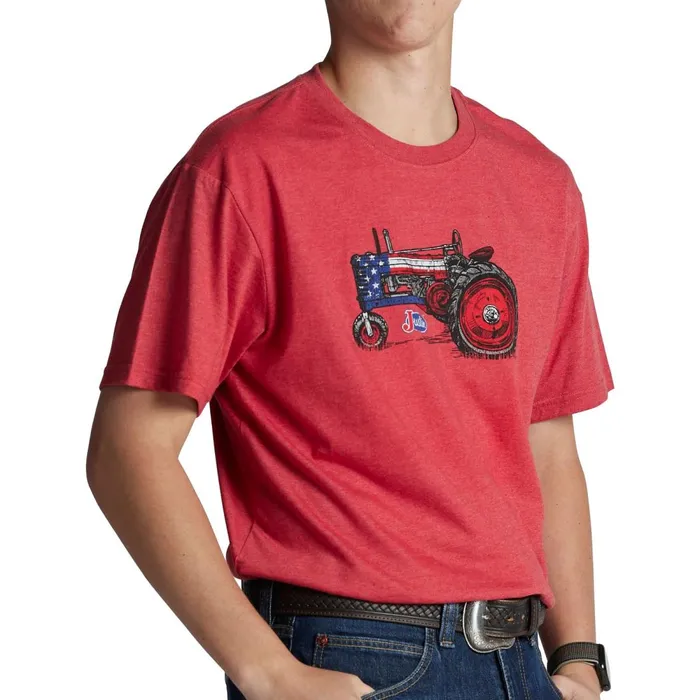 MEN Justin Patriotic Tractor Tee Red Heather Justin Boots TShirts and Polos
