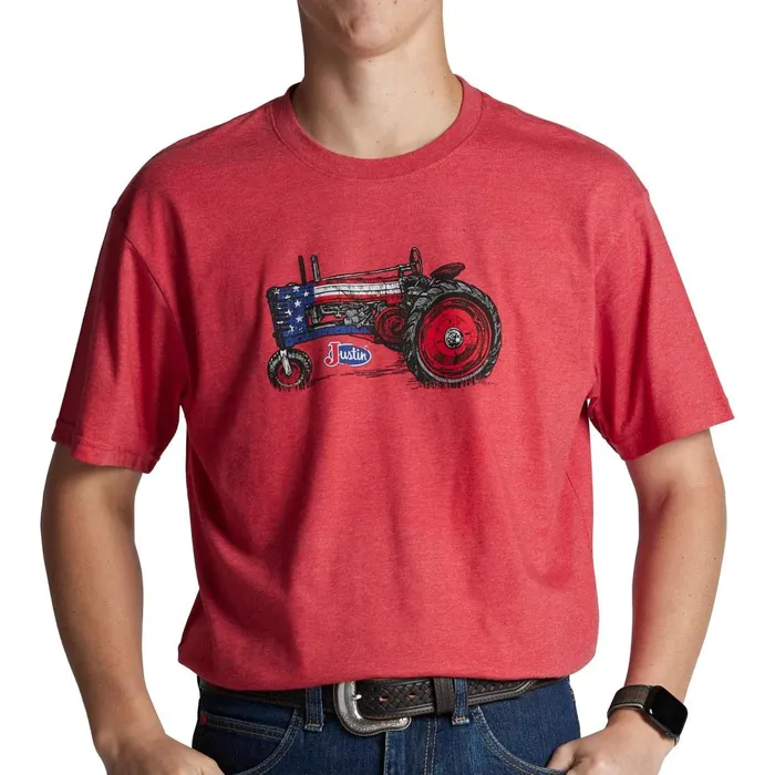 MEN Justin Patriotic Tractor Tee Red Heather Justin Boots TShirts and Polos