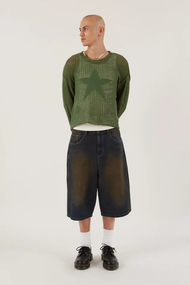 Men Khaki Star Loose Knit Jumper Jaded London Knitwear Men Khaki Star Loose Knit Jumper Jaded London Knitwear