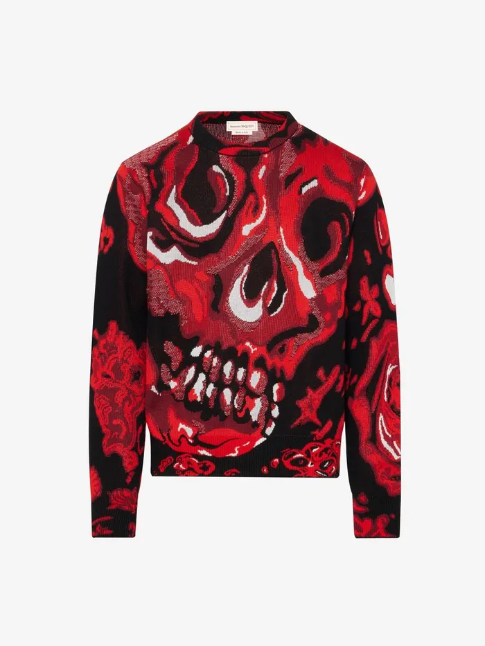 Men Knitwear Alexander McQueen Wax Flower Skull Jumper Blacklust Red