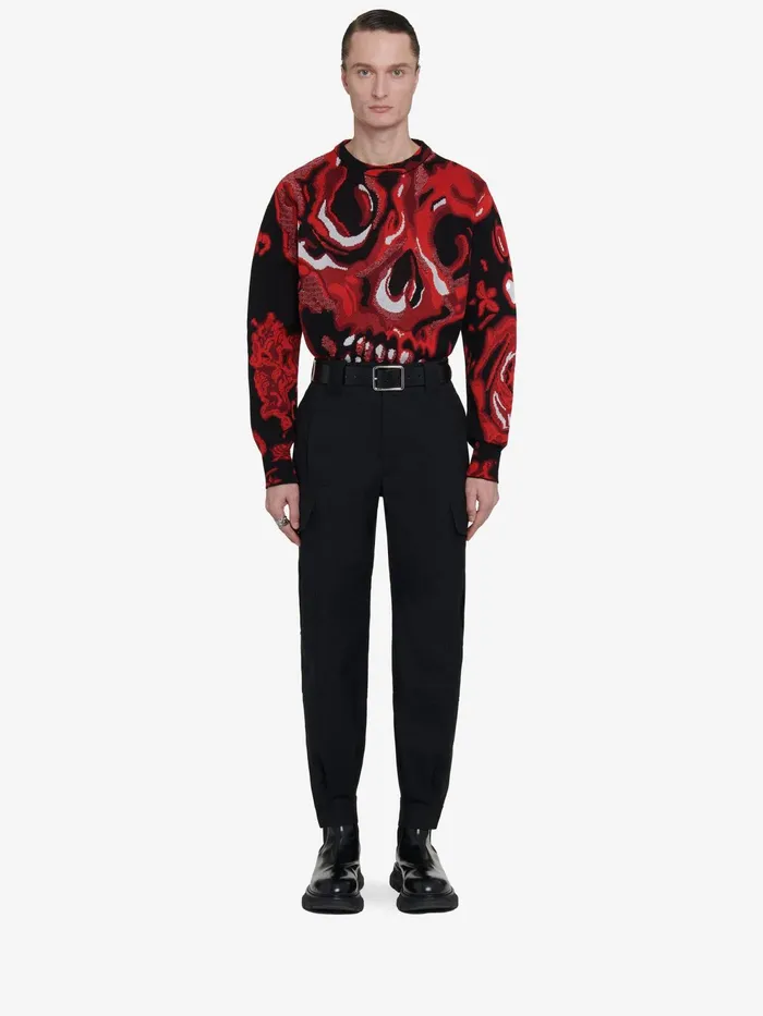 Men Knitwear Alexander McQueen Wax Flower Skull Jumper Blacklust Red