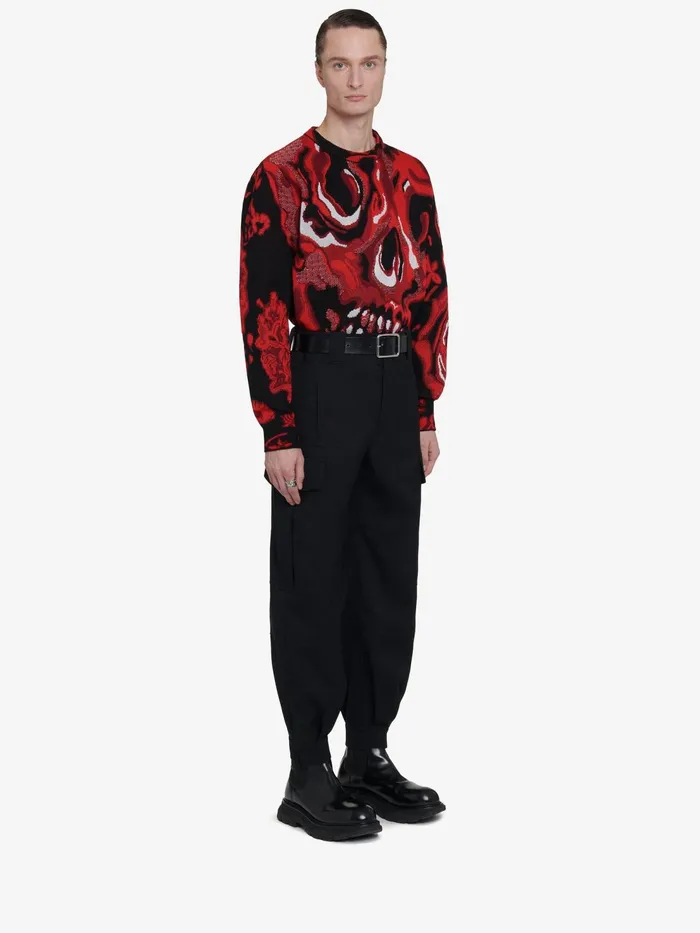 Men Knitwear Alexander McQueen Wax Flower Skull Jumper Blacklust Red