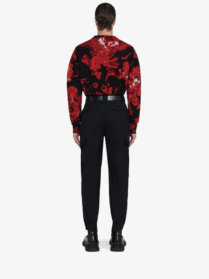 Men Knitwear Alexander McQueen Wax Flower Skull Jumper Blacklust Red