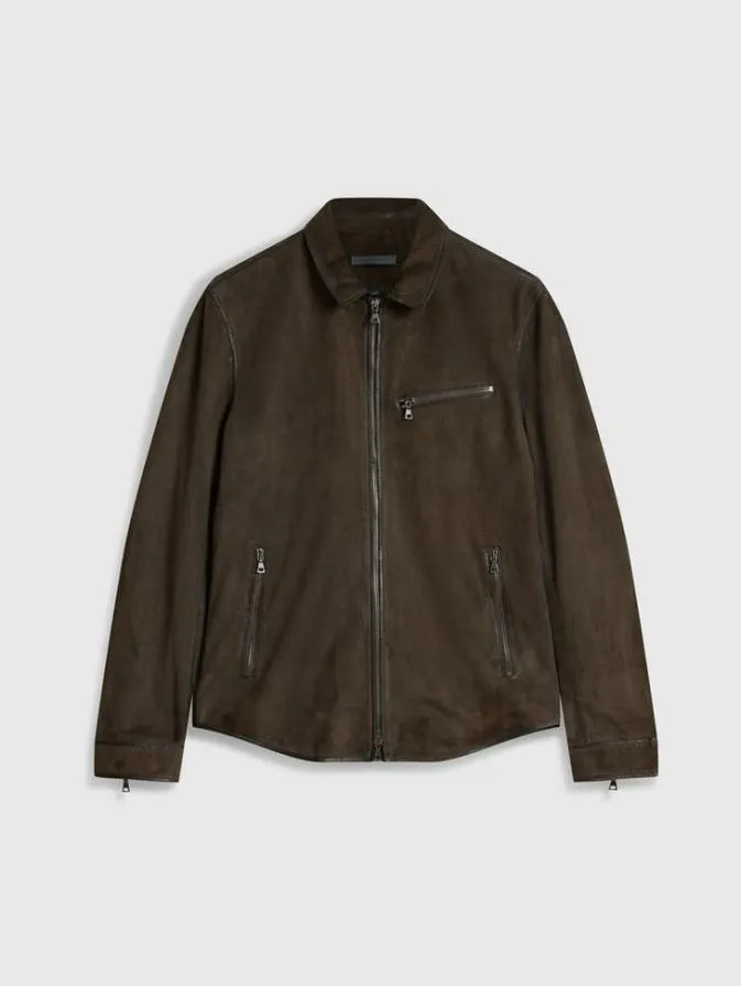 Men Leather Jackets John Varvatos RAYLINSKY SHIRT JACKET Teakwood