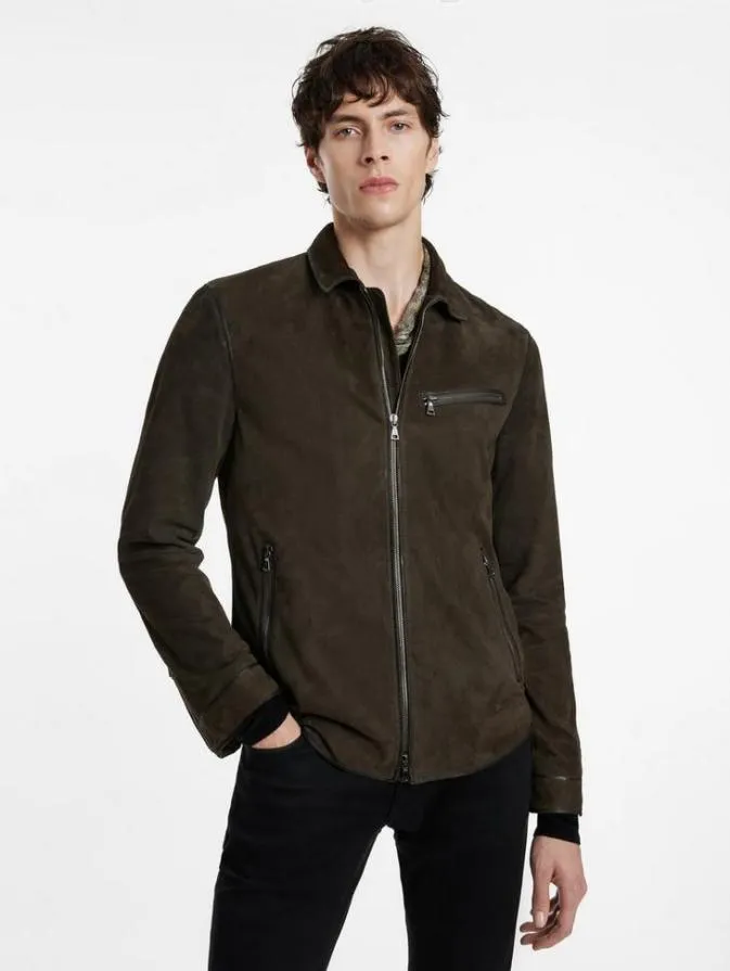 Men Leather Jackets John Varvatos RAYLINSKY SHIRT JACKET Teakwood