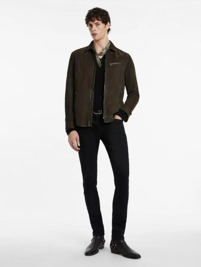 Men Leather Jackets John Varvatos RAYLINSKY SHIRT JACKET Teakwood