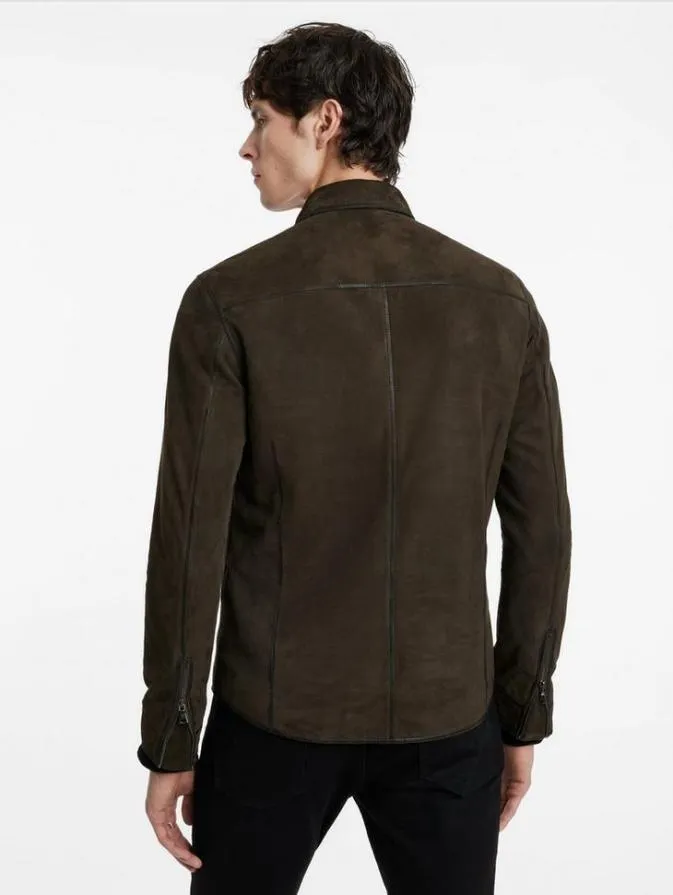 Men Leather Jackets John Varvatos RAYLINSKY SHIRT JACKET Teakwood