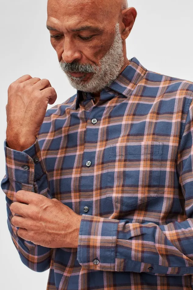 Men Lightweight Flannel Shirt Navy Ink Plaid Bonobos Casual Shirts