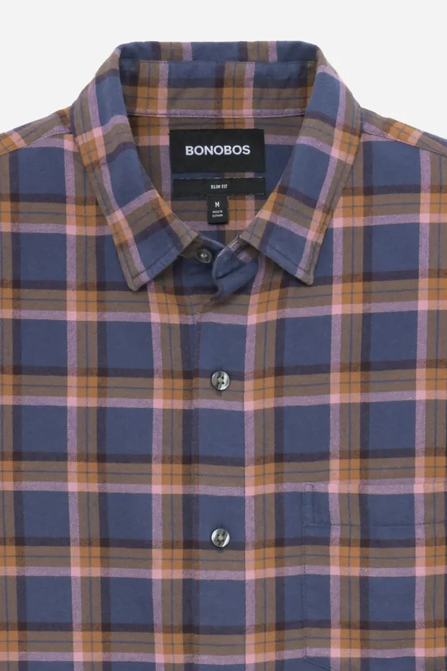Men Lightweight Flannel Shirt Navy Ink Plaid Bonobos Casual Shirts