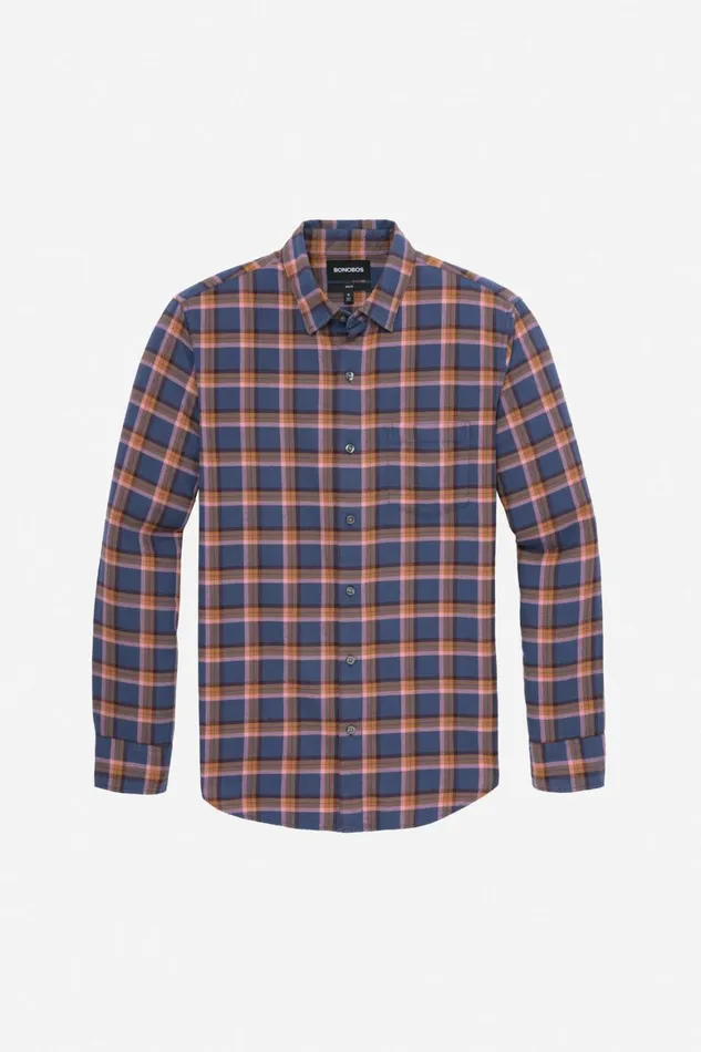 Men Lightweight Flannel Shirt Navy Ink Plaid Bonobos Casual Shirts