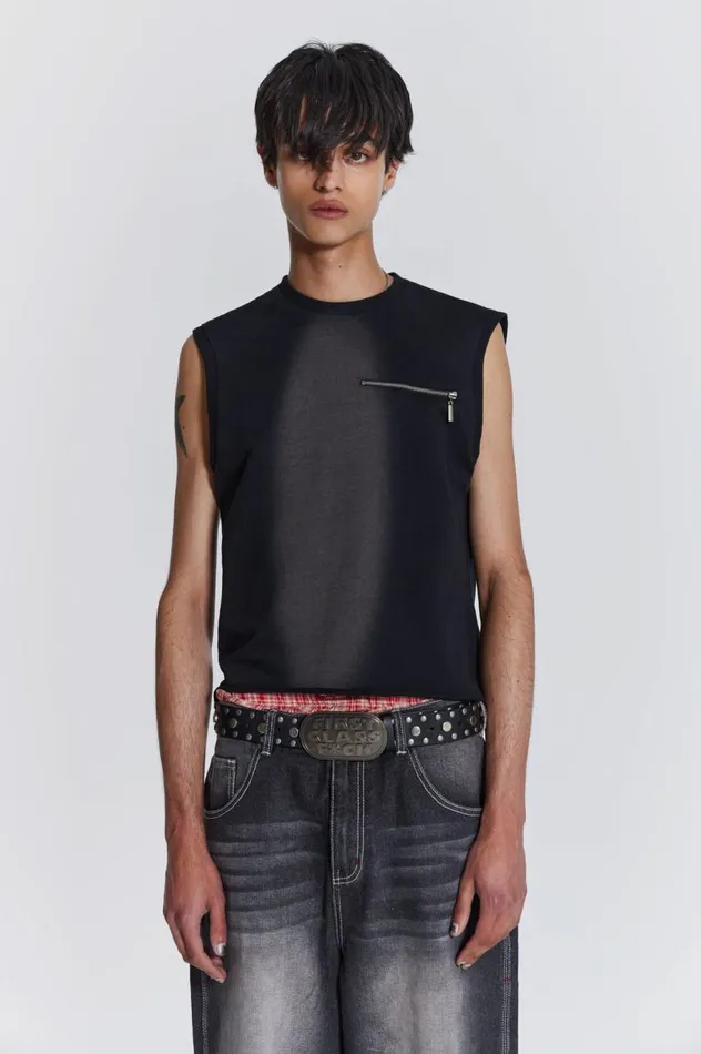 Men Loopback Tank With Inserted Zip Jaded London TShirts and Vests
