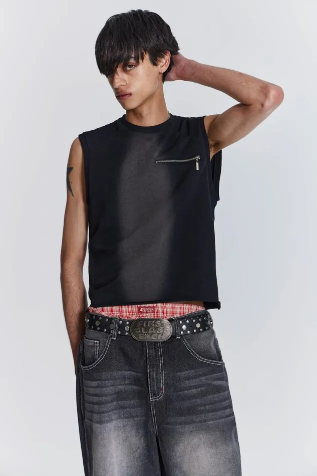 Men Loopback Tank With Inserted Zip Jaded London TShirts and Vests