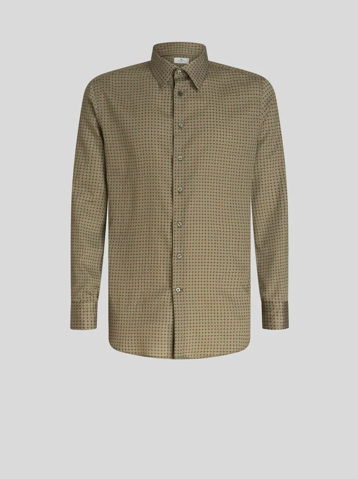 Men Micro Geometric Print Cotton Shirt Etro Shirts