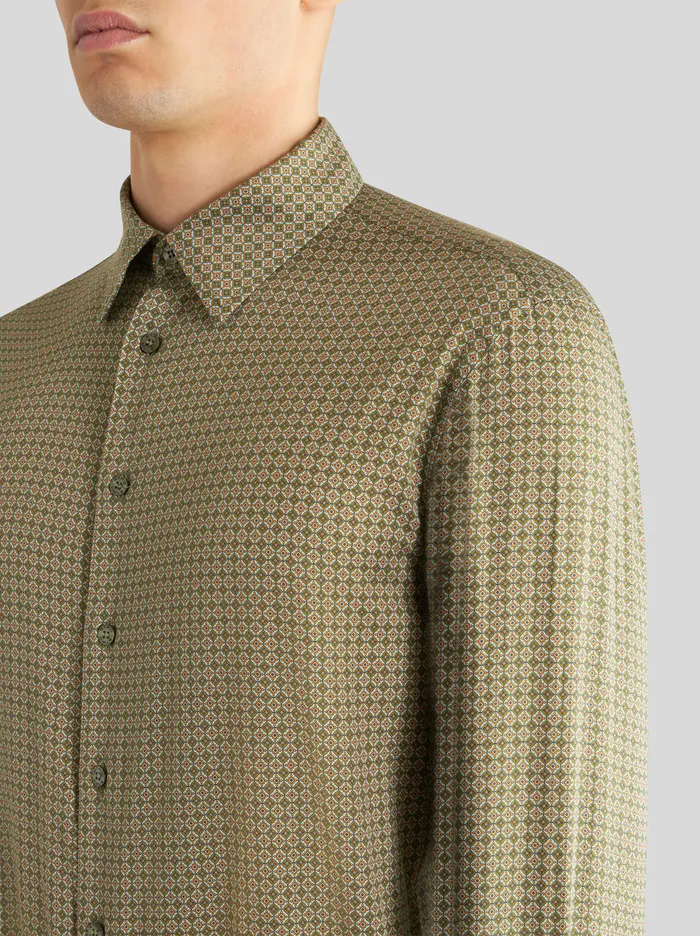 Men Micro Geometric Print Cotton Shirt Etro Shirts
