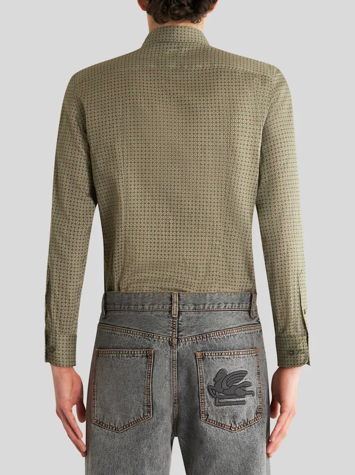 Men Micro Geometric Print Cotton Shirt Etro Shirts