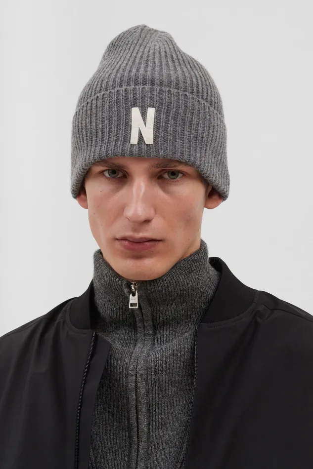Men Norse Projects Beanies Merino Lambswool Rib N Logo Beanie Blood Orange