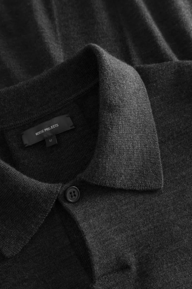 Men Norse Projects Knitwear Tech Merino Polo Charcoal Melange