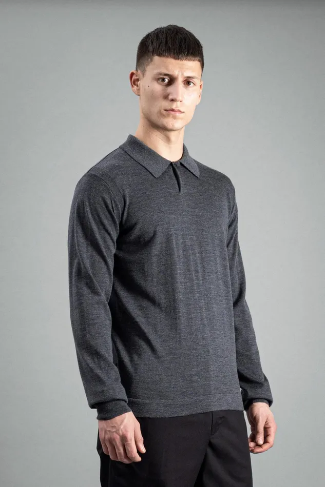Men Norse Projects Knitwear Tech Merino Polo Charcoal Melange